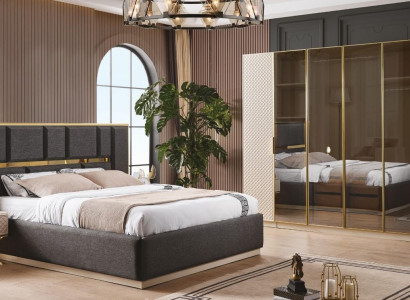 Luxurious 4-piece bedroom set bed 2x bedside tables and wardrobe